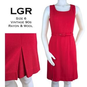 VTG LGR Sheath Dress 4 Red Sleeveless Wool Blend Career Tailored Holiday Classic